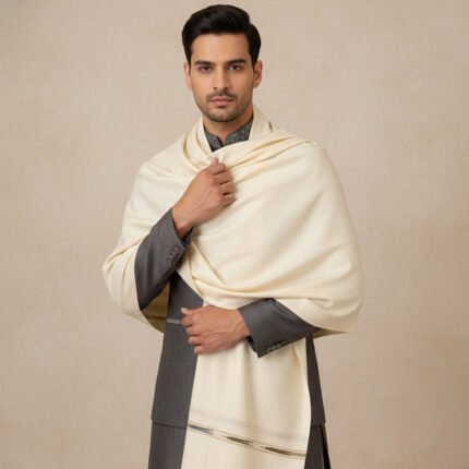 Wool warm shawl with tassel for gents (White)