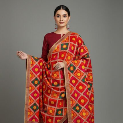 Pattern-embroidered or Multicolour Phulkari