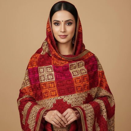 Pattern-embroidered or Phulkari Maroon